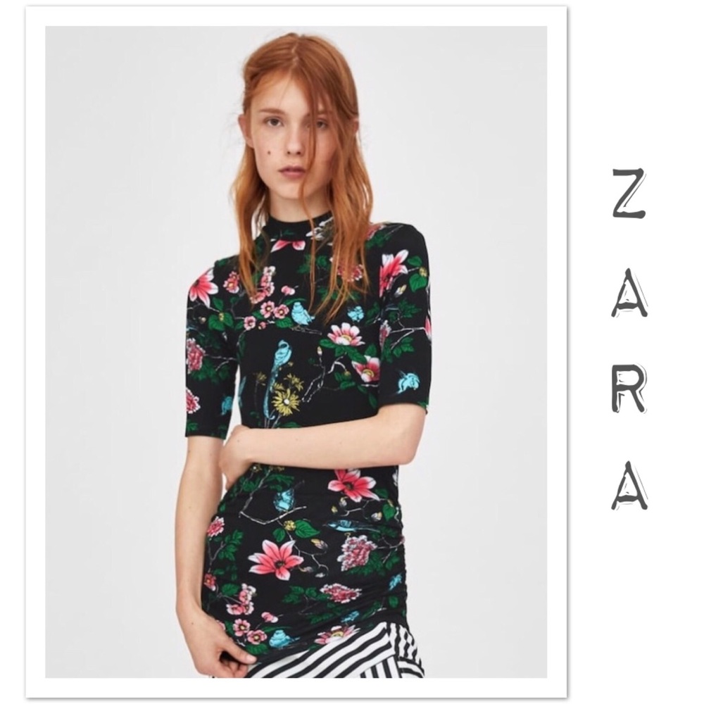 Zara Printed Shirt With Gathered Details - NWT